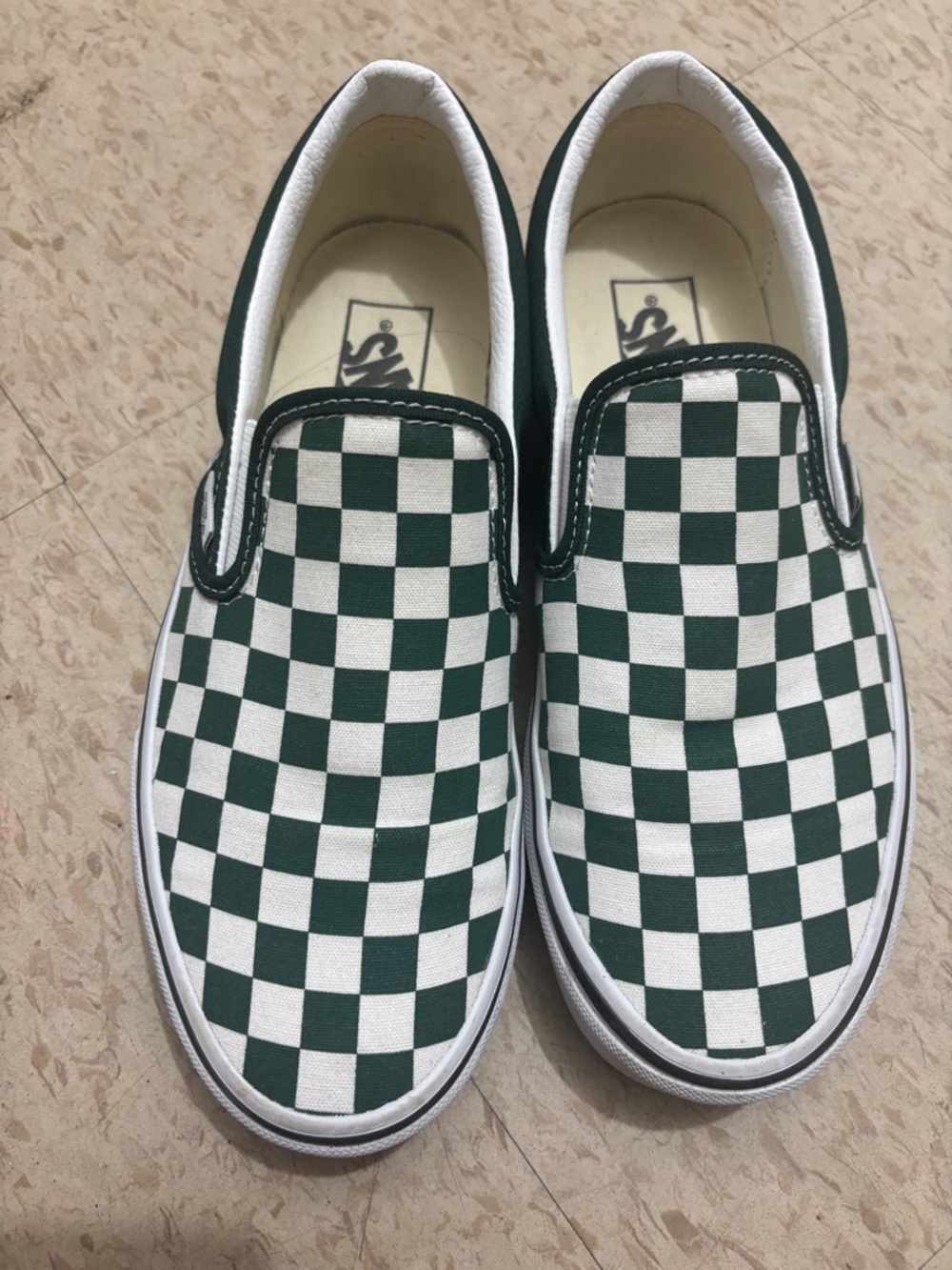 Vans Slip-On Checkerboard Canvas Shoes - Green & White